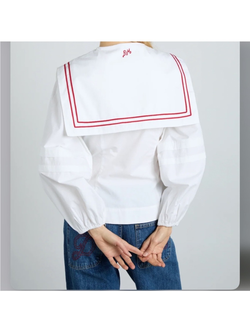 Damson Madder Elise Sailor Collar Long Sleeve Organic Cotton Blouse - Picture 3 of 10